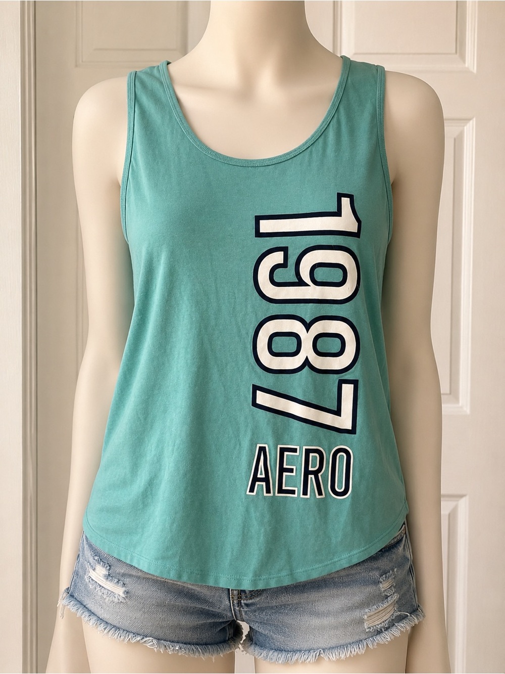 Aeropostale 1987 Aero Graphic Tank Top Teal Blue Size Medium